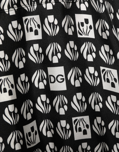 Dolce & Gabbana Black White Silk Men Wrap Robe Coat Jacket