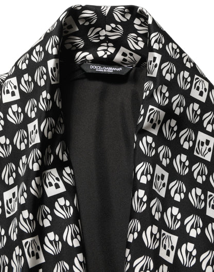 Dolce & Gabbana Black White Silk Men Wrap Robe Coat Jacket