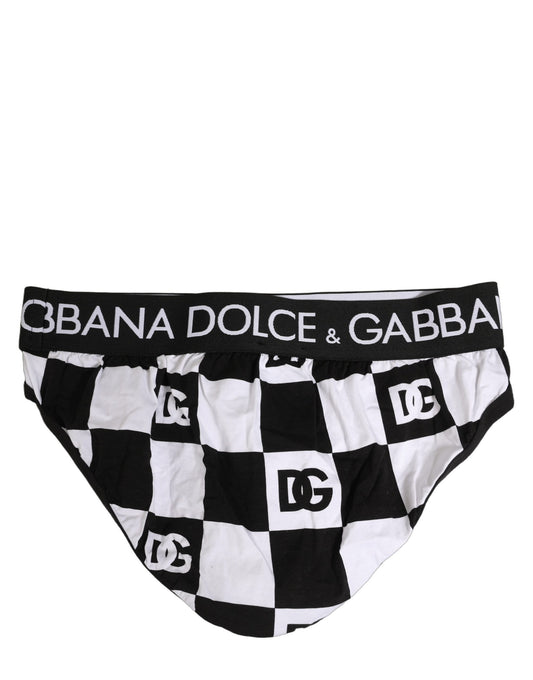 Dolce & Gabbana Black White Logo Checkered Midi Brief Underwear