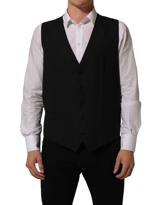 Dolce & Gabbana Black Wool Stretch Waistcoat Formal Vest