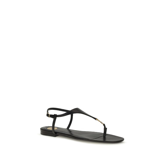 Saint Laurent Black Calf Leather Bos Taurus Flat Sandals