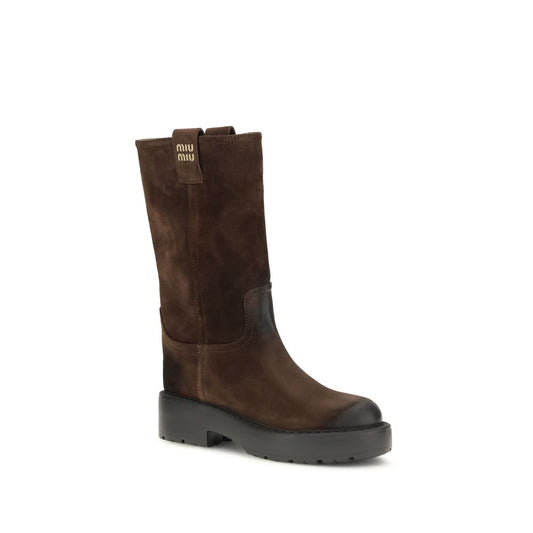 Miu Miu Brown Calf Leather Bos Taurus Ankle Boots