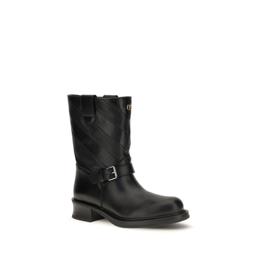 Valentino Garavani Black Calf Leather Bos Taurus Ankle Boots