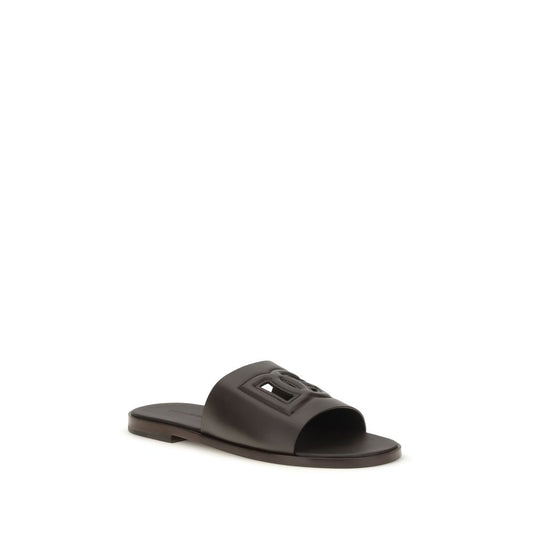 Dolce & Gabbana Brown Calf Leather Bos Taurus Flat Sandals