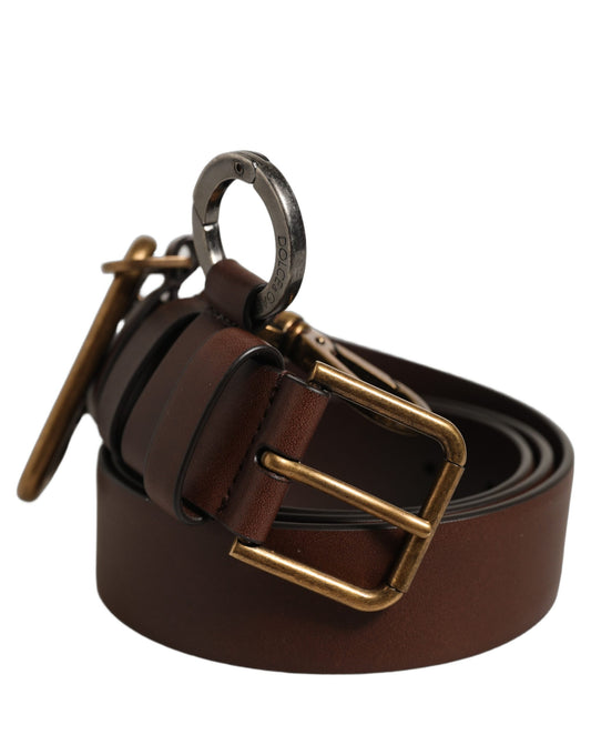 Dolce & Gabbana Men Brown Leather Gold Buckle Carabine Belt