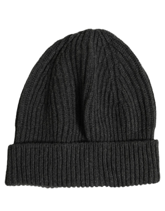Dolce & Gabbana Men Charcoal Grey Ribbed Wool Knit Beanie One Size Hat