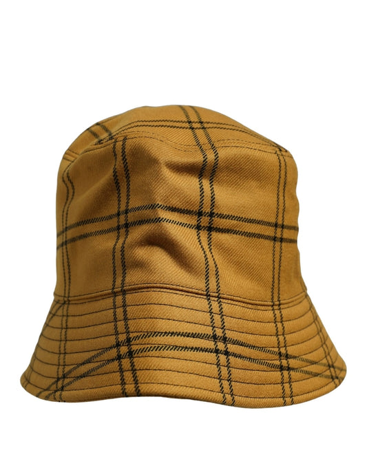 Dolce & Gabbana Men Dark Yellow Check Wide Brim Bucket Cap Hat