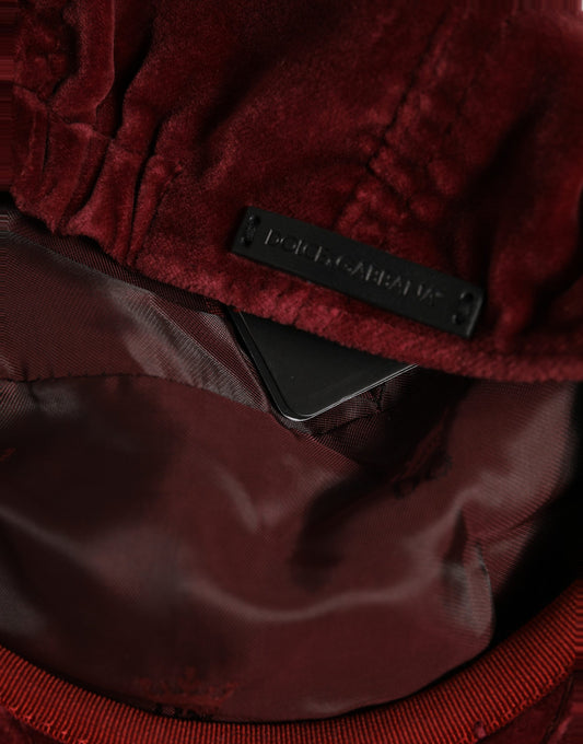 Dolce & Gabbana Men Dark Red Cotton Newsboy Capello Cabbie Hat