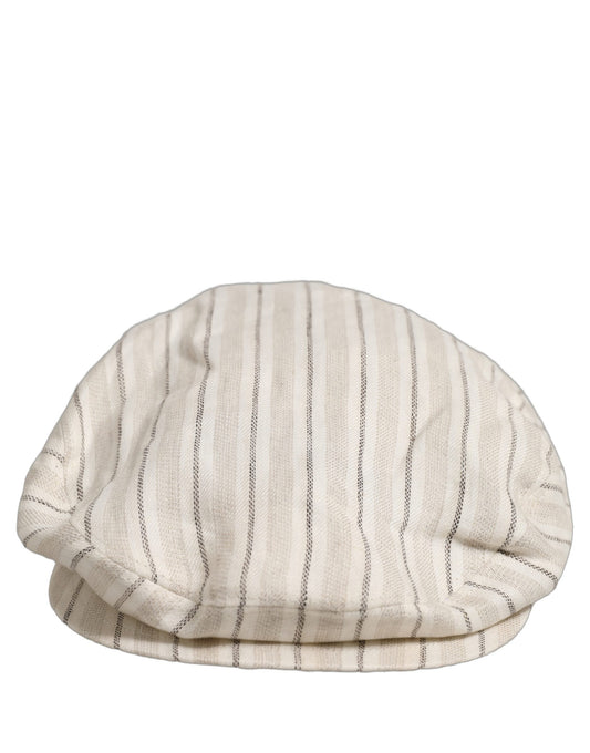 Dolce & Gabbana Men Off White Striped Linen Newsboy Capello Hat