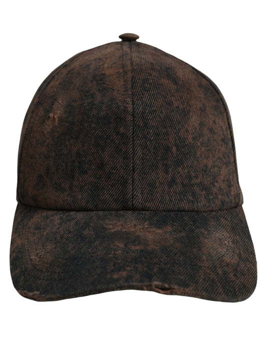Dolce & Gabbana Men Brown Cotton Distressed Baseball Cap Hat