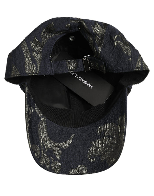 Dolce & Gabbana Men Black Floral Barocco Cotton Baseball Cap Hat