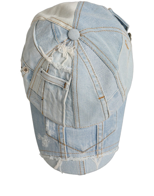 Dolce & Gabbana Men Blue Patchwork Cotton Denim Baseball Cap Hat