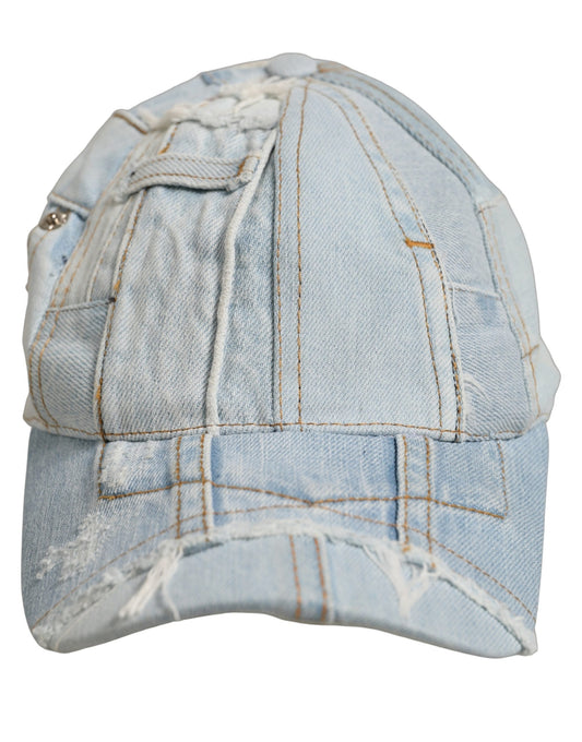 Dolce & Gabbana Men Blue Patchwork Cotton Denim Baseball Cap Hat