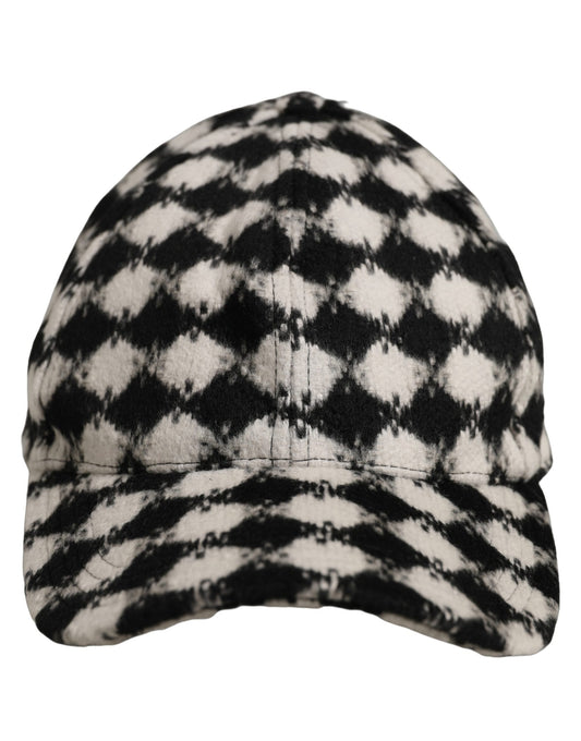 Dolce & Gabbana Men Black White Diamond Wool Baseball Cap Hat