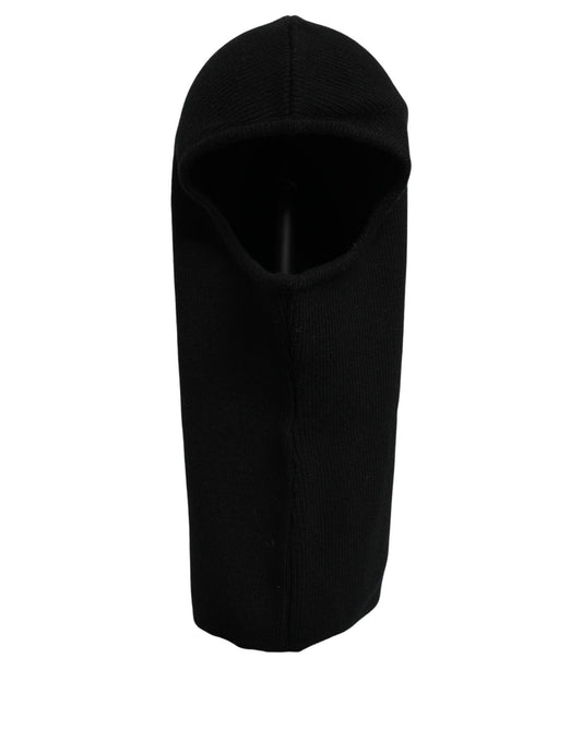 Dolce & Gabbana Men Black Wool Ribbed Knit Balaclava Wrap One Size Hat