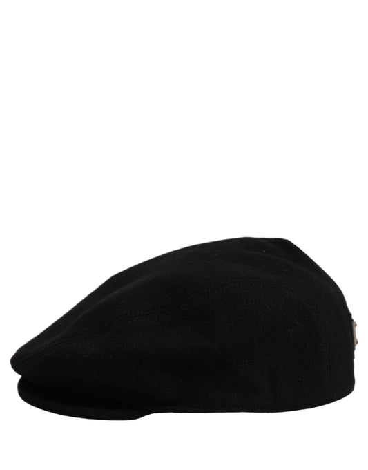 Dolce & Gabbana Men Black Wool Blend Flat Cloth Newsboy Cap Hat