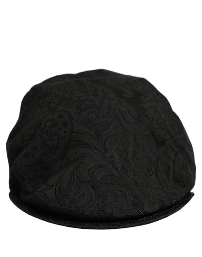 Dolce & Gabbana Men Black Floral Jacquard Newsboy Capello Hat