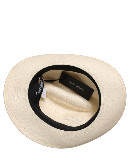 Dolce & Gabbana Men White Paper Straw Fedora Panama Capello Hat