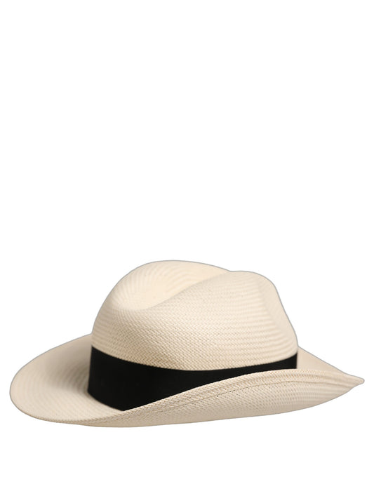 Dolce & Gabbana Men White Paper Straw Fedora Panama Capello Hat