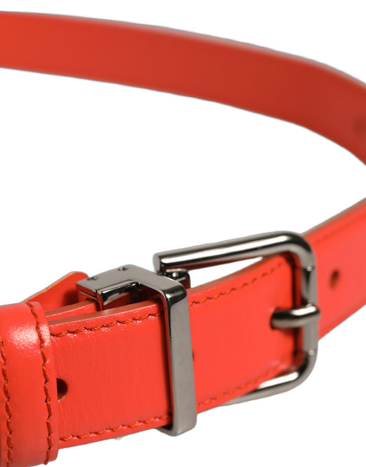Dolce & Gabbana Red Leather Silver Metal Buckle Cintura Belt
