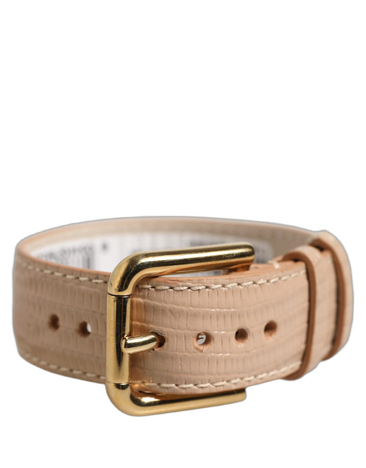 Dolce & Gabbana Beige Textured Leather Gold Buckle Belt Strap Bracelet