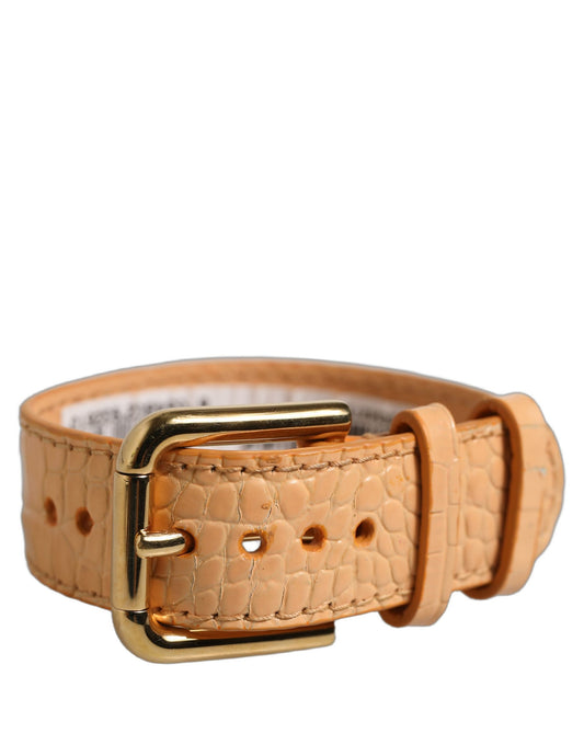 Dolce & Gabbana Beige Embossed Leather Gold Buckle Belt Strap Bracelet