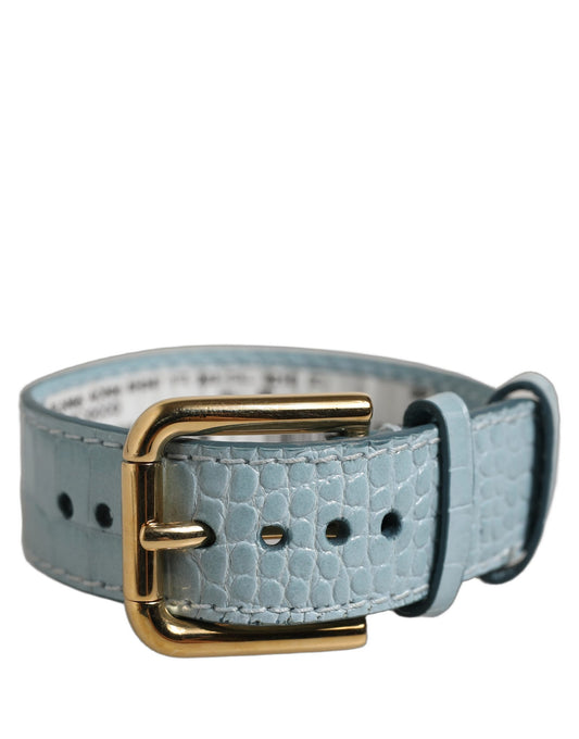 Dolce & Gabbana Blue Embossed Leather Gold Buckle Belt Strap Bracelet