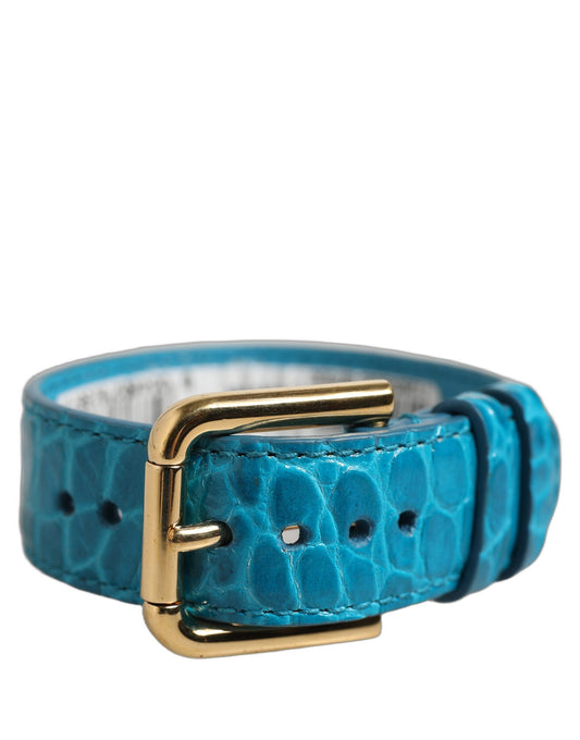 Dolce & Gabbana Blue Embossed Leather Gold Buckle Belt Strap Bracelet
