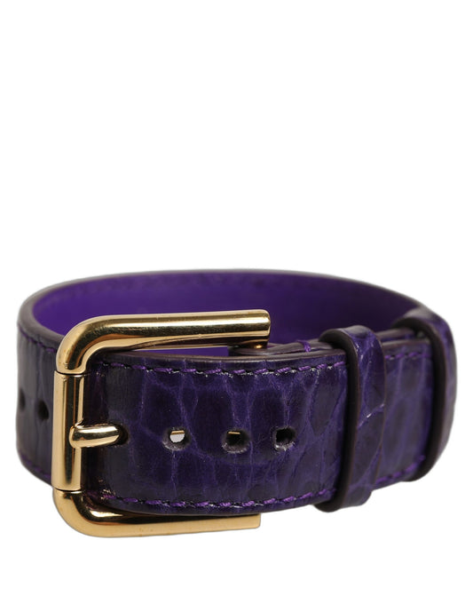 Dolce & Gabbana Violet Embossed Leather Gold Buckle Belt Strap Bracelet