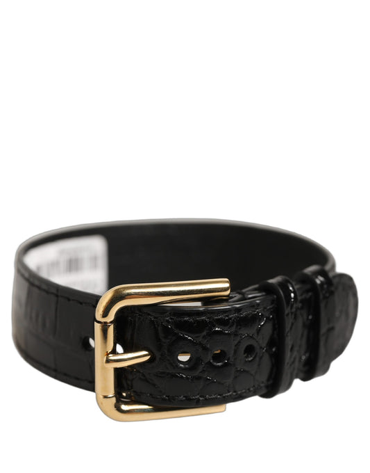 Dolce & Gabbana Black Textured Leather Gold Buckle Belt Strap Bracelet