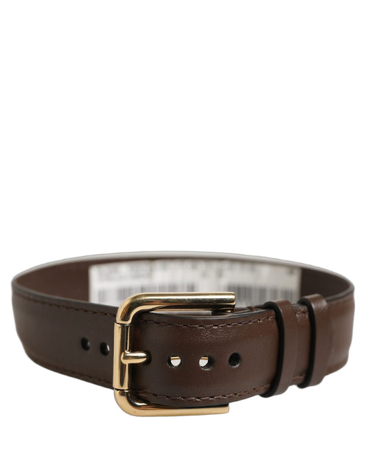Dolce & Gabbana Brown Calfskin Leather Gold Buckle Belt Strap Bracelet