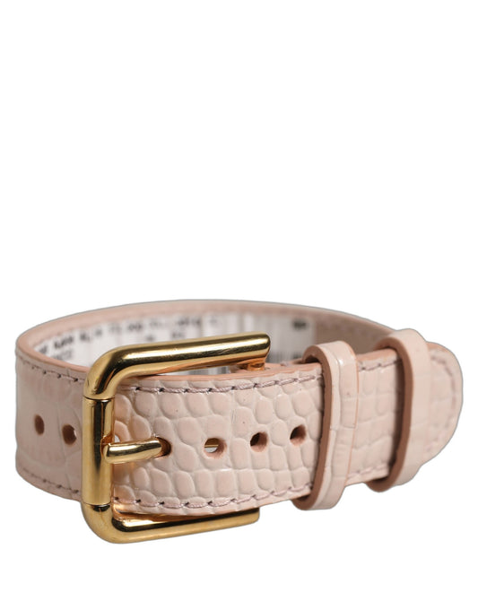 Dolce & Gabbana Pink Embossed Leather Gold Buckle Belt Strap Bracelet