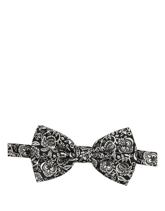 Dolce & Gabbana Tie Black White Paisley Silk Adjustable Neck Papillon Bow