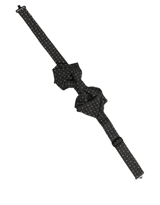 Dolce & Gabbana Men Black Polka Dot Silk Adjustable Neck Papillon Bow Tie