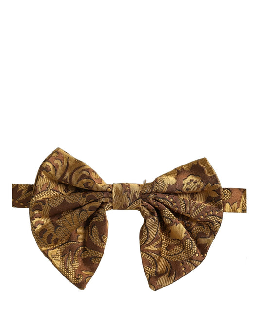 Dolce & Gabbana Men Brown Floral Silk Adjustable Neck Papillon Bow Tie