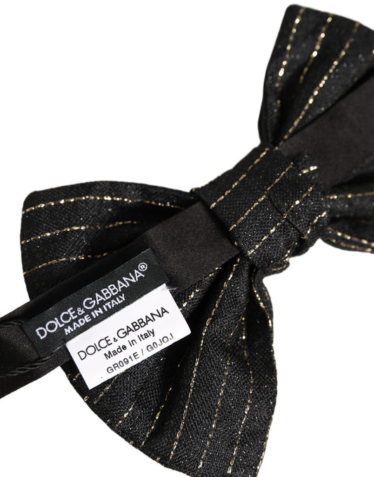 Dolce & Gabbana Men Black Pinstripe Silk Adjustable Neck Papillon Bow Tie