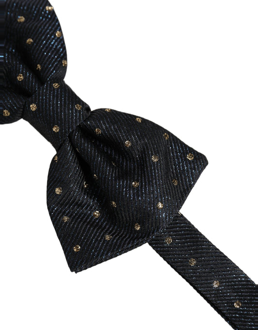 Dolce & Gabbana Men Black Polka Dot Silk Adjustable Neck Papillon Bow Tie