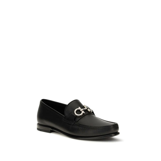 Ferragamo Black Calf Leather Bos Taurus Slip-On Loafers