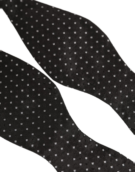 Dolce & Gabbana Black White Polka Dot Adjustable Neck Papillon Bow Tie