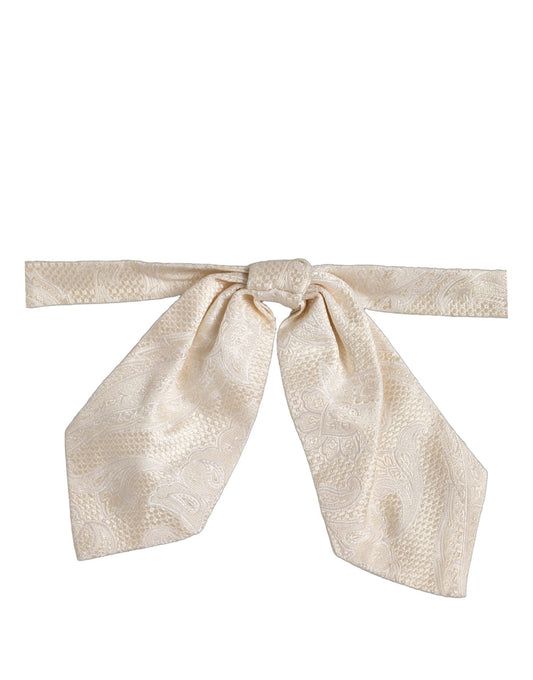 Dolce & Gabbana Men Ivory Paisley SIlk Adjustable Neck Papillon Bow Tie