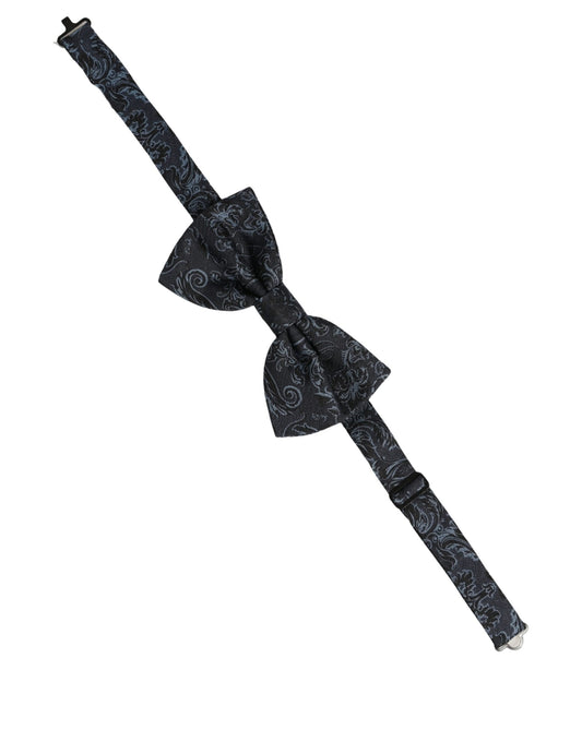 Dolce & Gabbana Men Black Blue Paisley Adjustable Neck Papillon Bow Tie