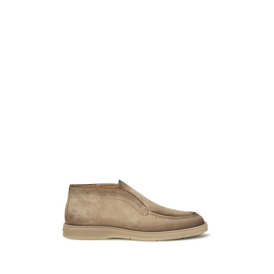 Santoni Beige Suede Leather Slip-On Loafers