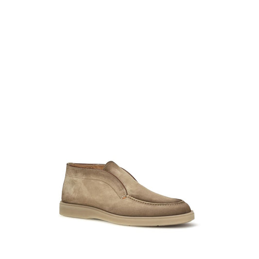 Santoni Beige Suede Leather Slip-On Loafers