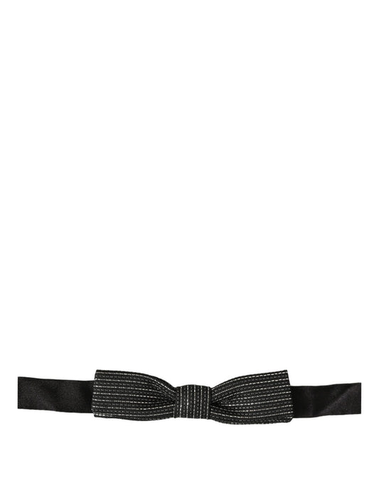 Dolce & Gabbana Men Black Silver Ribbed Adjustable Neck Papillon  Bow Tie
