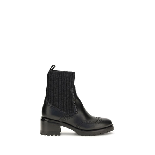 Santoni Black Calf Leather Bos Taurus Ankle Boots