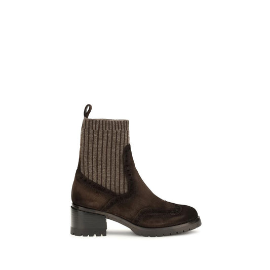 Santoni Brown Calf Leather Bos Taurus Ankle Boots