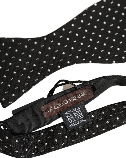 Dolce & Gabbana Black White Polka Dot Adjustable Neck Papillon Bow Tie