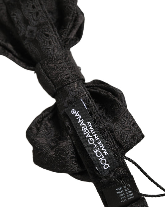 Dolce & Gabbana Men Black Paisley Silk Adjustable Neck Papillon Bow Tie