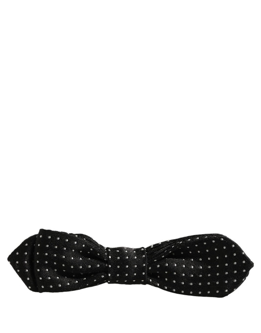 Dolce & Gabbana Black White Polka Dot Adjustable Neck Papillon Bow Tie