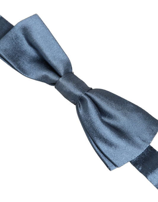 Dolce & Gabbana Men Light Blue Silk Adjustable Neck Papillon Bow Tie